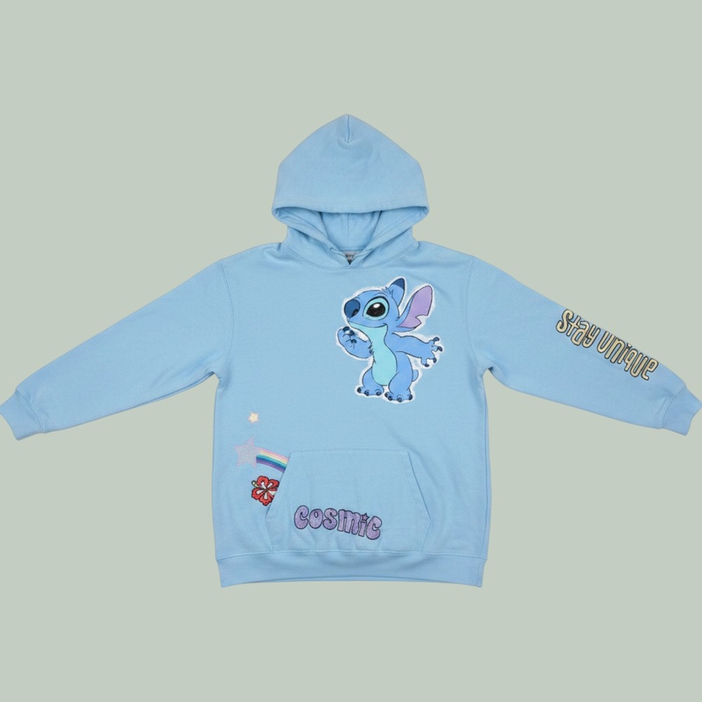 Disney Stitch Angel Cosmic Stay Unique Light Blue Hoodie Sweatshirt Large